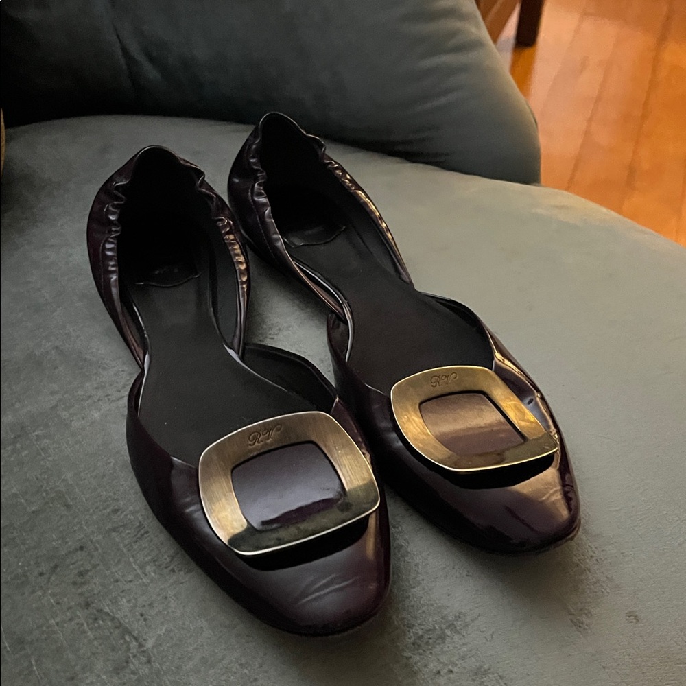 Roger Vivier Purple Flats with Silver Buckle